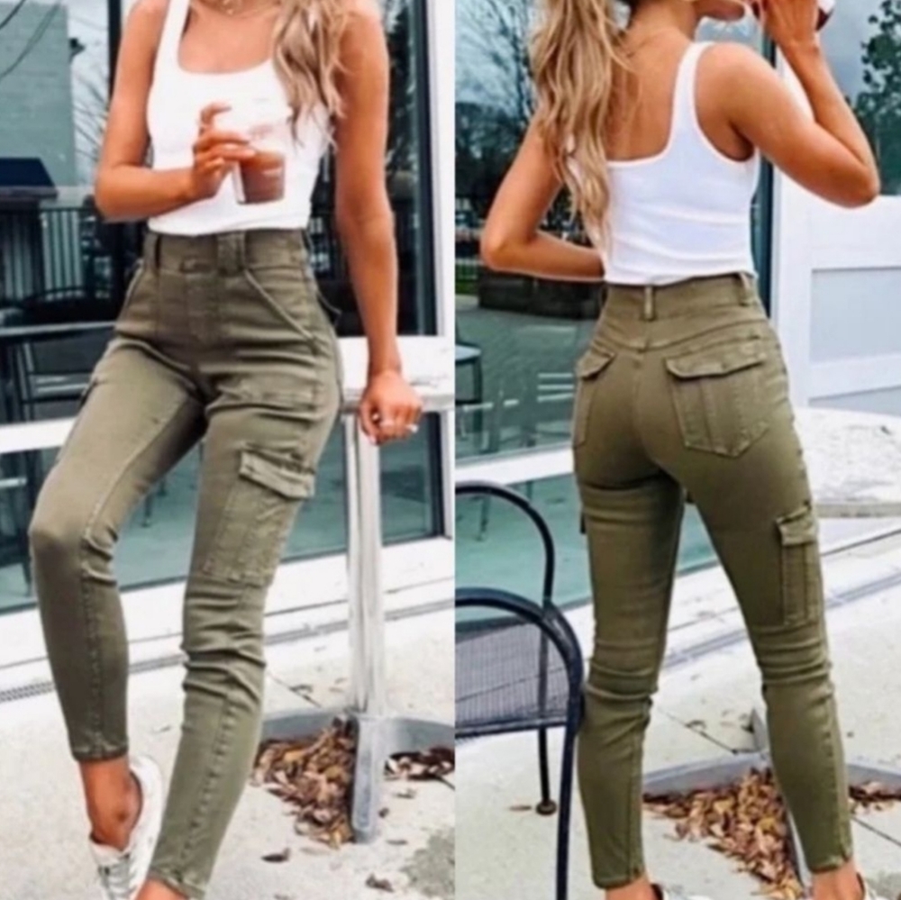 Spanx Stretch Twill Ankle Cargo Pant Green